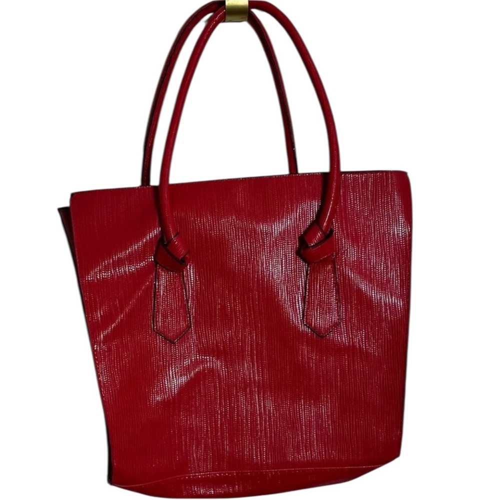 Red textured vegan leather tote bag NWOT